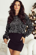 Chloe - Blusa corta de manga larga con lentejuelas negras.