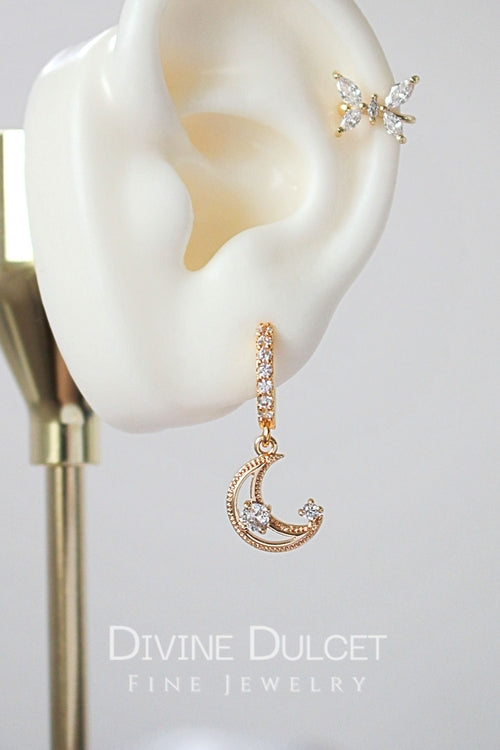 Pendientes de aro con forma de luna de circonita